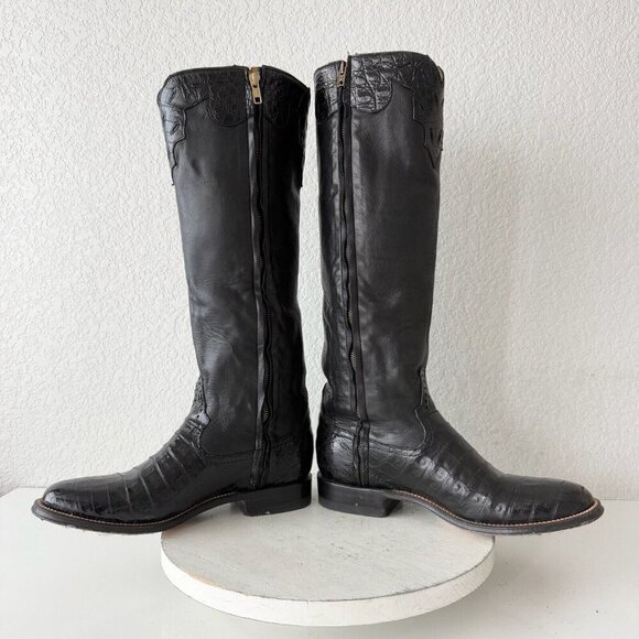 Rod Patrick Womens Cowboy Boots Black Caiman Leather Size Left 9.5B Right 10B - Picture 9 of 13